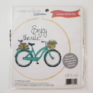Dimensions "Enjoy the Ride" Cross Stitch Kit Bicycle Flowers 72-75342 With Hoop